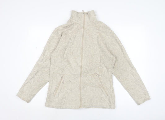 Front view of Marks and Spencer women’s beige jacket, size UK 14, zip