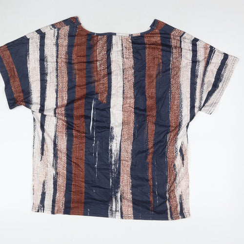 Noracora Womens Multicoloured Striped Polyester Basic T-Shirt Size XL V-Neck
