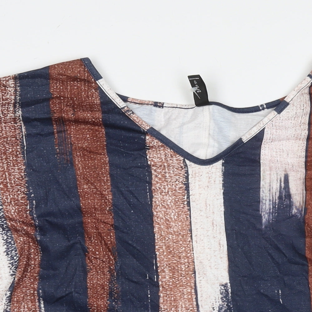 Noracora Womens Multicoloured Striped Polyester Basic T-Shirt Size XL V-Neck