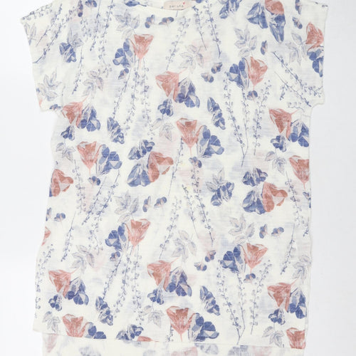 Per Una Womens White Floral Acrylic Tunic T-Shirt Size 14 Round Neck