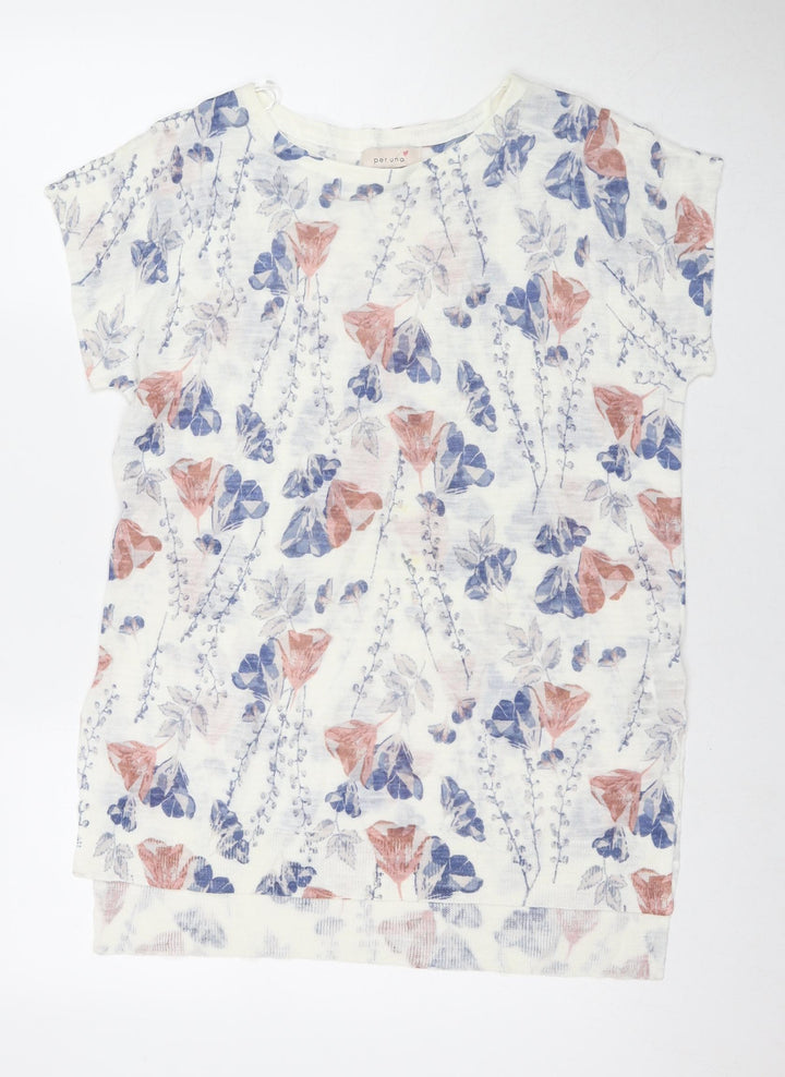 Per Una Womens White Floral Acrylic Tunic T-Shirt Size 14 Round Neck