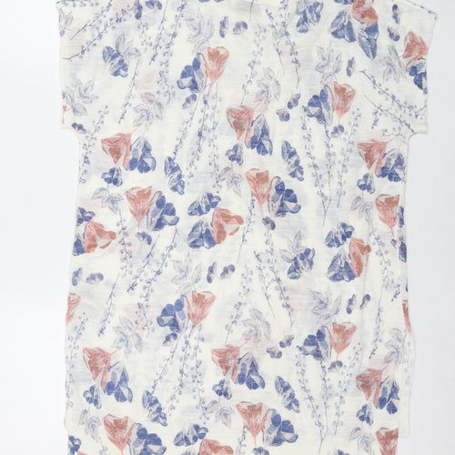 Per Una Womens White Floral Acrylic Tunic T-Shirt Size 14 Round Neck