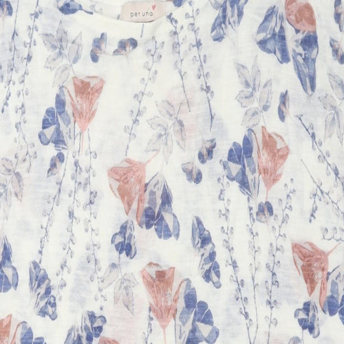 Per Una Womens White Floral Acrylic Tunic T-Shirt Size 14 Round Neck