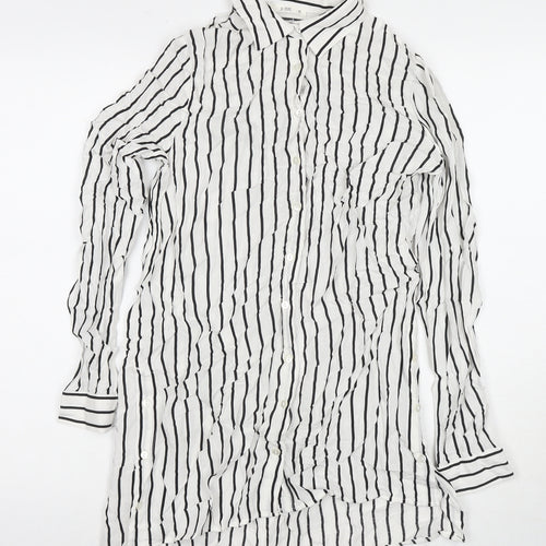 Defacto Womens White Striped Viscose Tunic Button-Up Size XS Collared