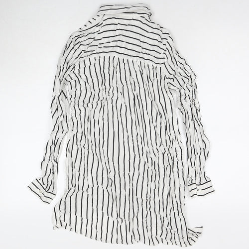 Defacto Womens White Striped Viscose Tunic Button-Up Size XS Collared
