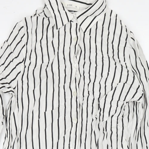 Defacto Womens White Striped Viscose Tunic Button-Up Size XS Collared