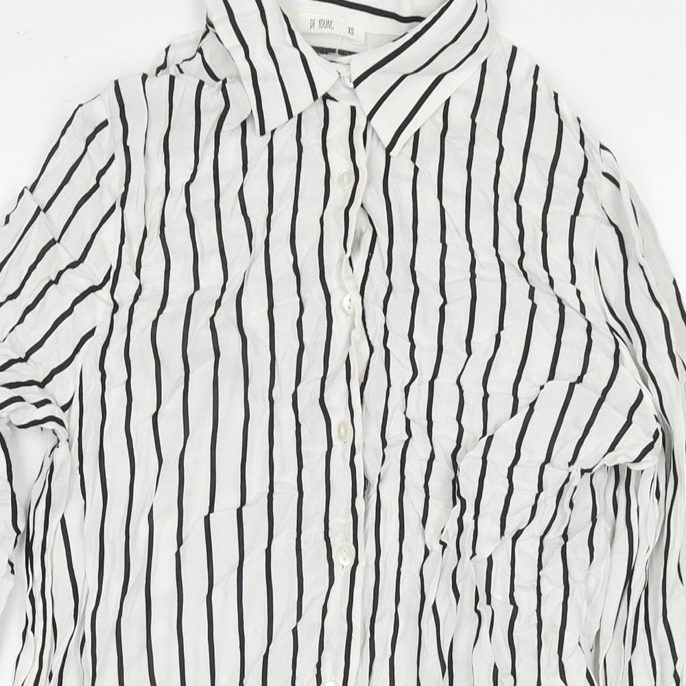 Defacto Womens White Striped Viscose Tunic Button-Up Size XS Collared