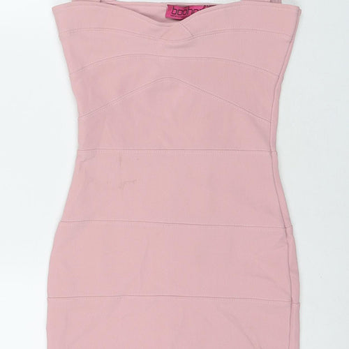 Boohoo Womens Pink Polyester Bodycon Size 6 Square Neck Pullover