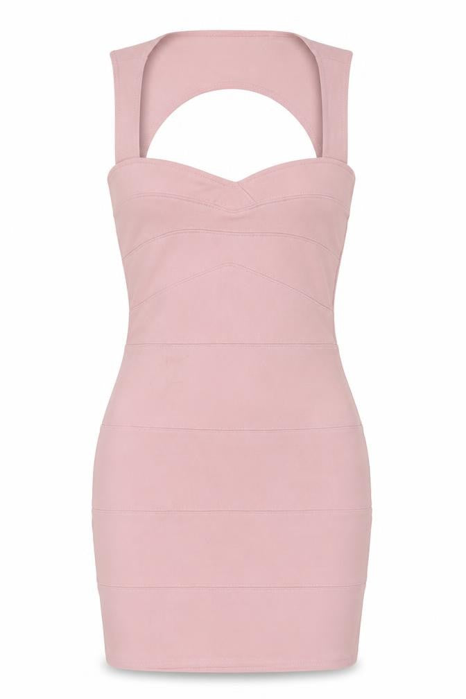 Front view of Boohoo women’s pink polyester bodycon, size UK 6, square neck pullover