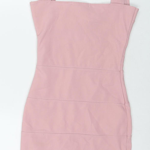 Boohoo Womens Pink Polyester Bodycon Size 6 Square Neck Pullover