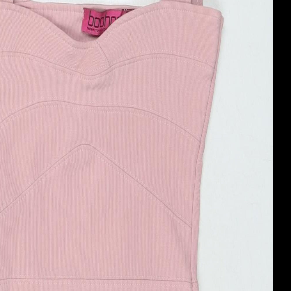 Boohoo Womens Pink Polyester Bodycon Size 6 Square Neck Pullover