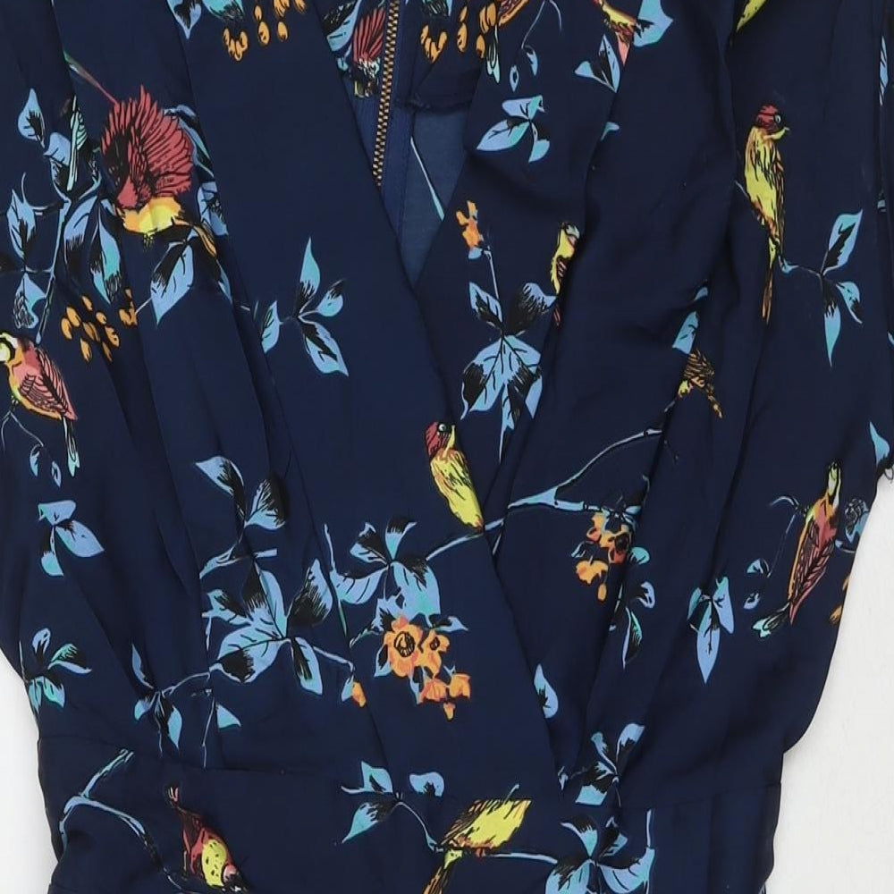 Closet Womens Blue Floral Polyester A-Line Size 12 V-Neck Zip