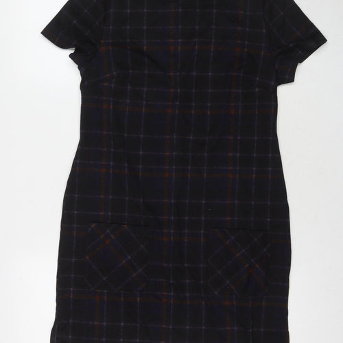 New Look Womens Black Check Polyester A-Line Size 8 Round Neck Pullover