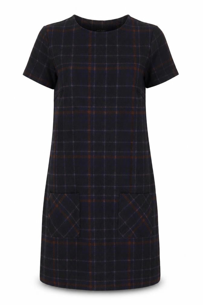 Front view of New Look women’s black check polyester a-line, size UK 8, round neck pullover