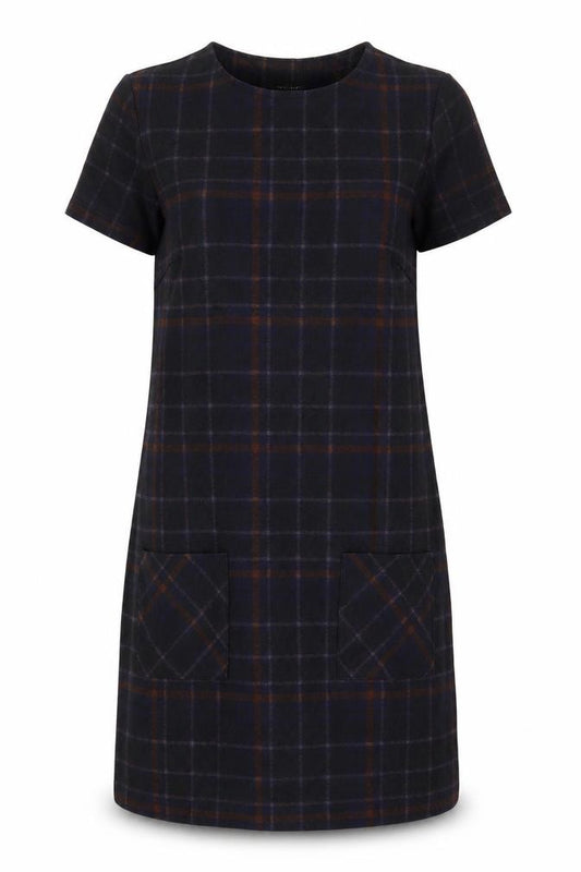 Front view of New Look women’s black check polyester a-line, size UK 8, round neck pullover