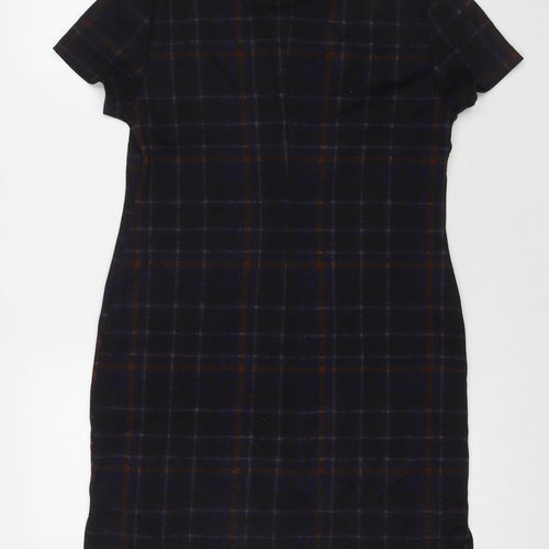 New Look Womens Black Check Polyester A-Line Size 8 Round Neck Pullover