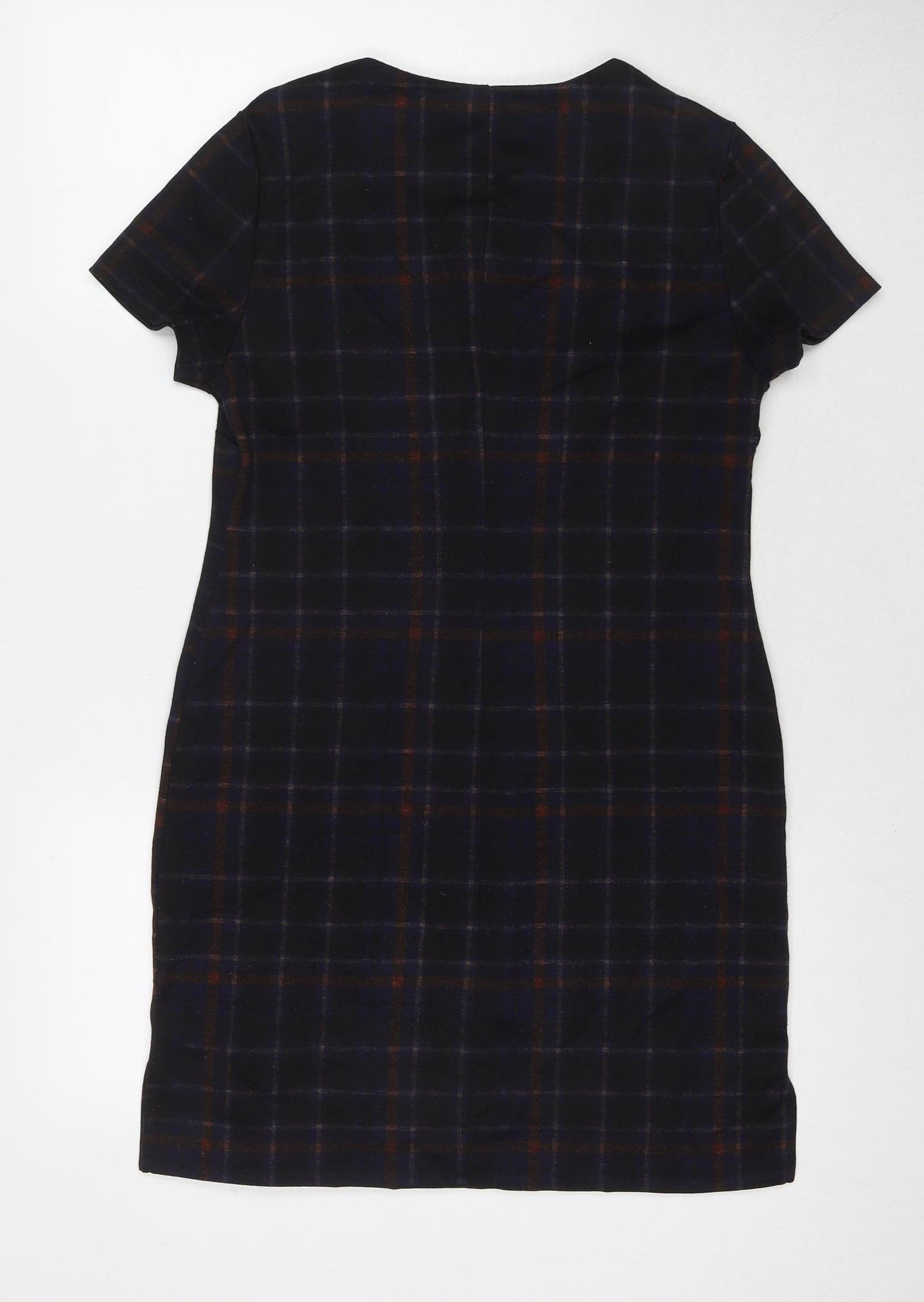 New Look Womens Black Check Polyester A-Line Size 8 Round Neck Pullover