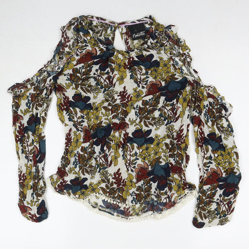 Nanette Womens Multicoloured Floral Viscose Basic Blouse Size XS Round Neck - Cold Shoulder