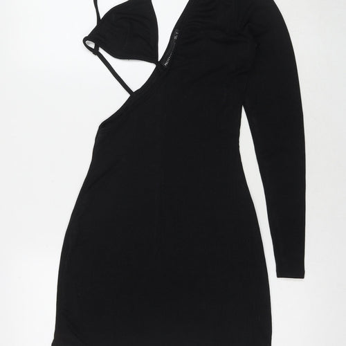 PRETTYLITTLETHING Womens Black Polyester Bodycon Size 8 Off the Shoulder Pullover - Cut Out Detail