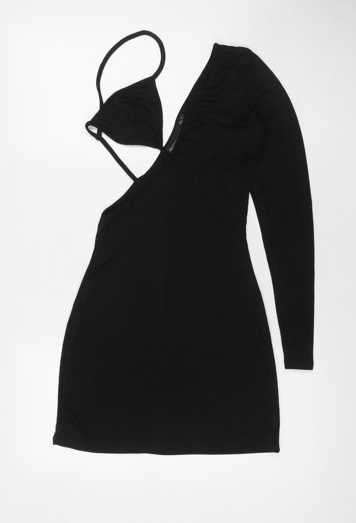 PRETTYLITTLETHING Womens Black Polyester Bodycon Size 8 Off the Shoulder Pullover - Cut Out Detail