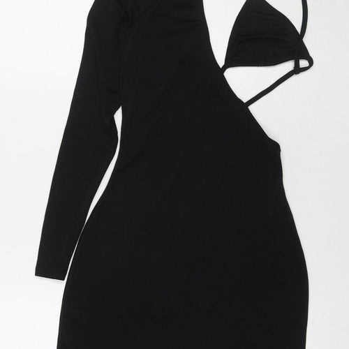 PRETTYLITTLETHING Womens Black Polyester Bodycon Size 8 Off the Shoulder Pullover - Cut Out Detail
