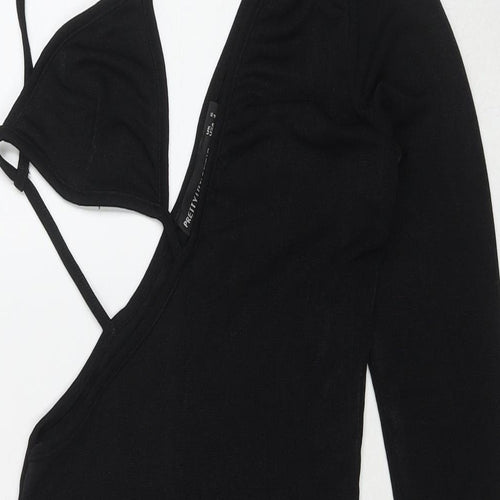 PRETTYLITTLETHING Womens Black Polyester Bodycon Size 8 Off the Shoulder Pullover - Cut Out Detail