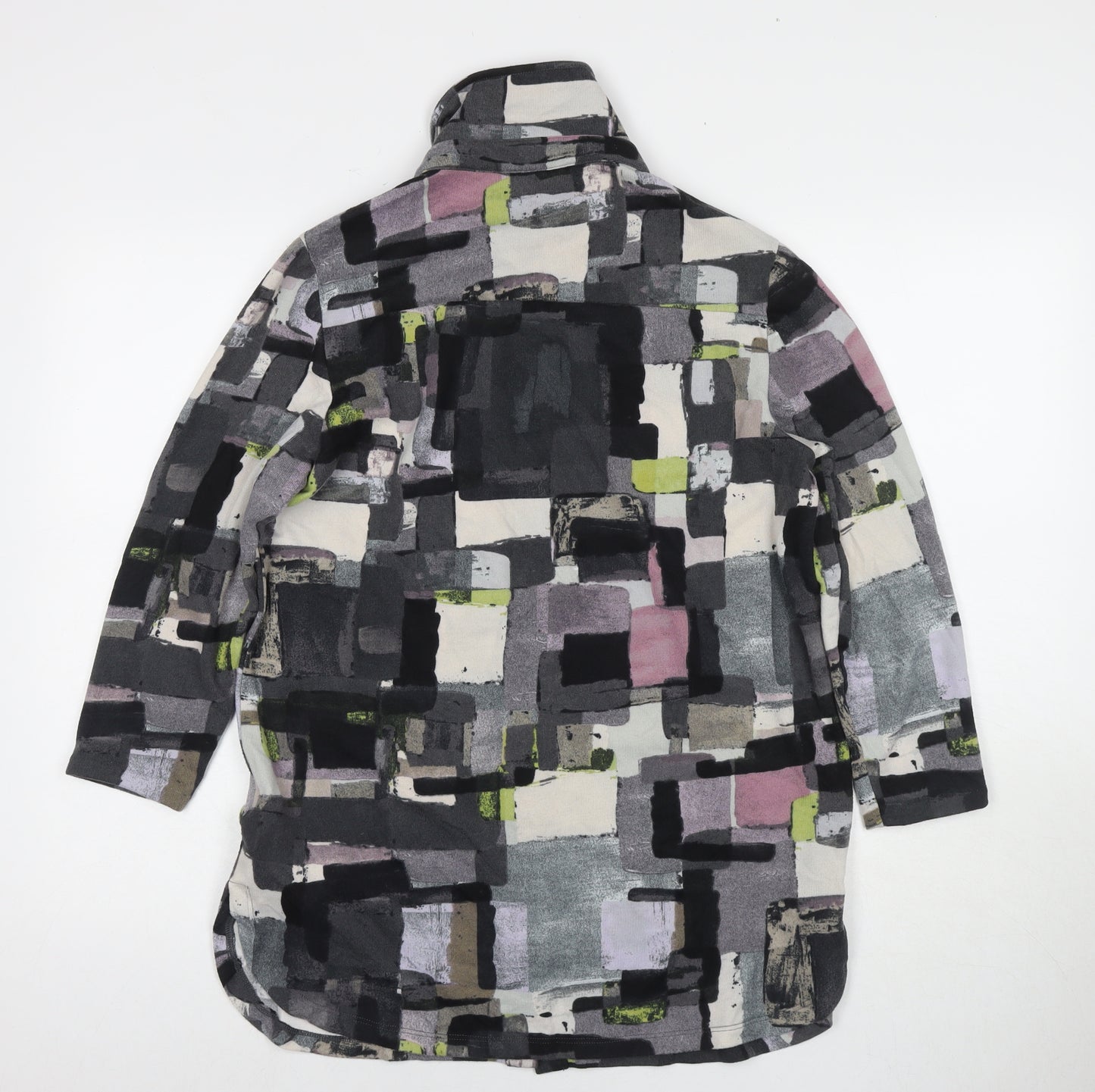 Nina Leonard Womens Green Geometric Polyester Basic Button-Up Size M Round Neck