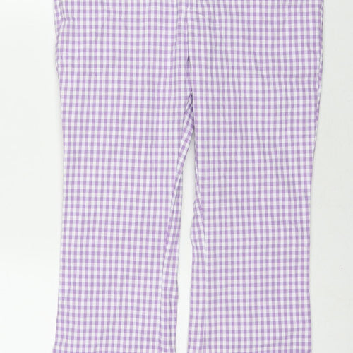 Mango Womens Purple Check Polyamide Trousers Size 10 L26 in Regular Zip