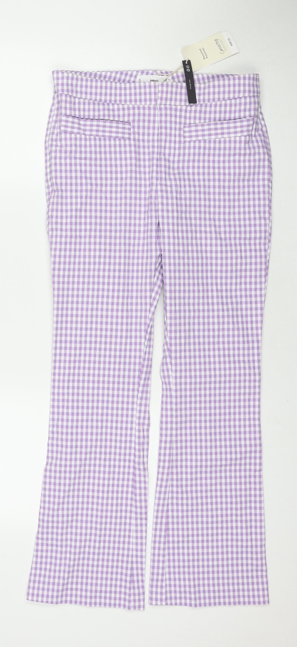 Mango Womens Purple Check Polyamide Trousers Size 10 L26 in Regular Zip