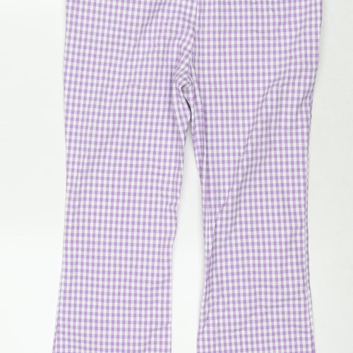 Mango Womens Purple Check Polyamide Trousers Size 10 L26 in Regular Zip