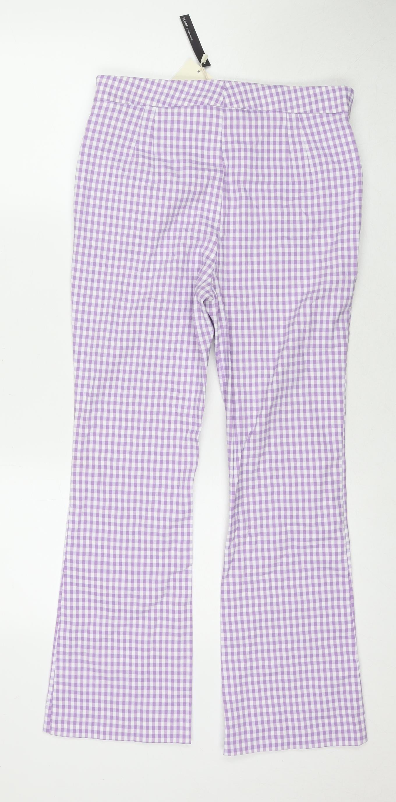 Mango Womens Purple Check Polyamide Trousers Size 10 L26 in Regular Zip