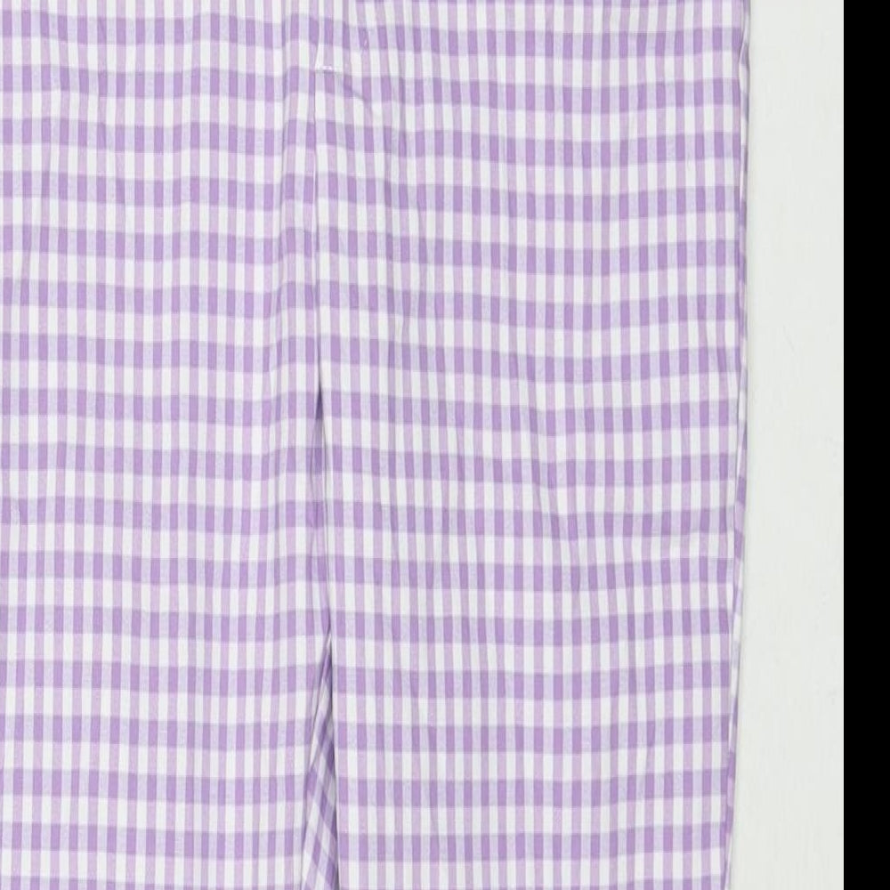 Mango Womens Purple Check Polyamide Trousers Size 10 L26 in Regular Zip