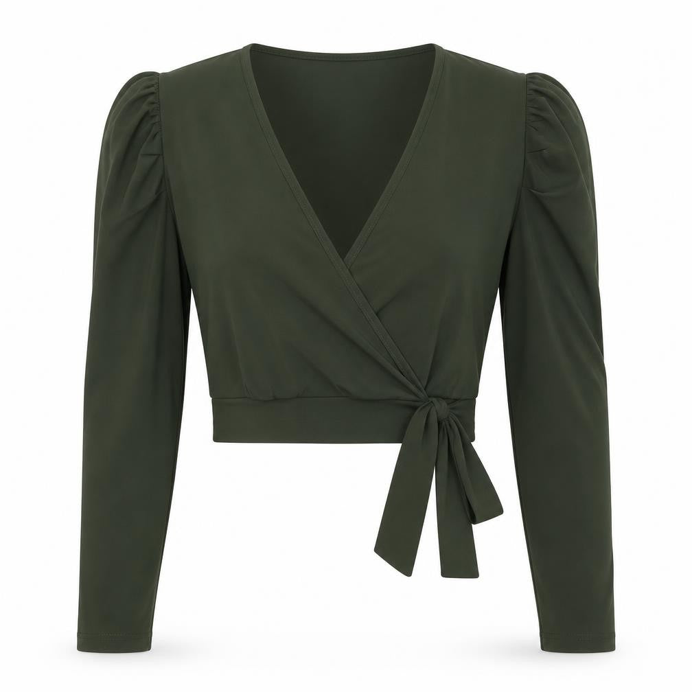Front view of Lustre women’s green polyester basic blouse, size UK 10, v-neck