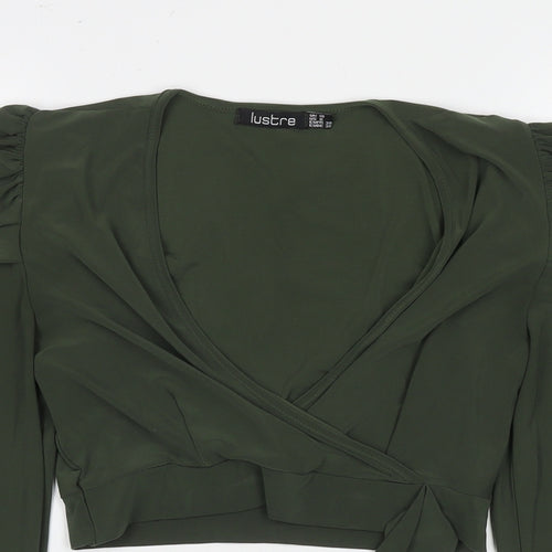 Lustre Womens Green Polyester Basic Blouse Size 10 V-Neck
