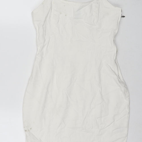 Divided by H&M Womens White Cotton Tank Dress Size 8 Round Neck Zip