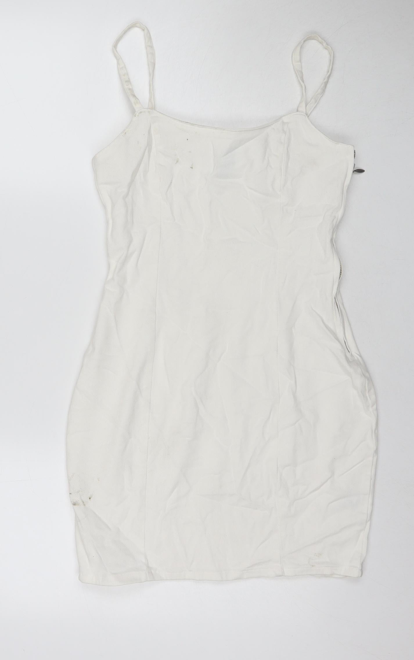 Divided by H&M Womens White Cotton Tank Dress Size 8 Round Neck Zip