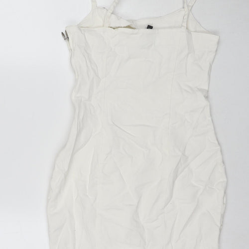 Divided by H&M Womens White Cotton Tank Dress Size 8 Round Neck Zip