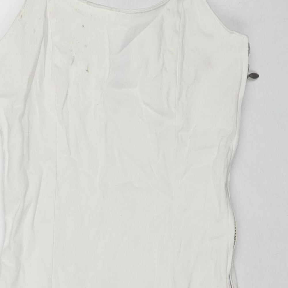 Divided by H&M Womens White Cotton Tank Dress Size 8 Round Neck Zip