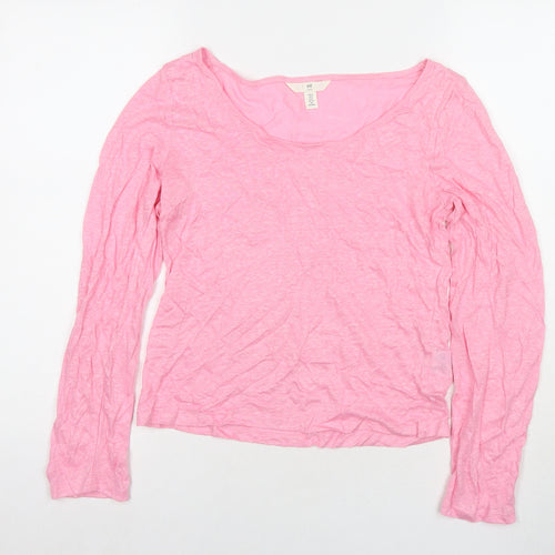 H&M Womens Pink Round Neck Linen Pullover Jumper Size S