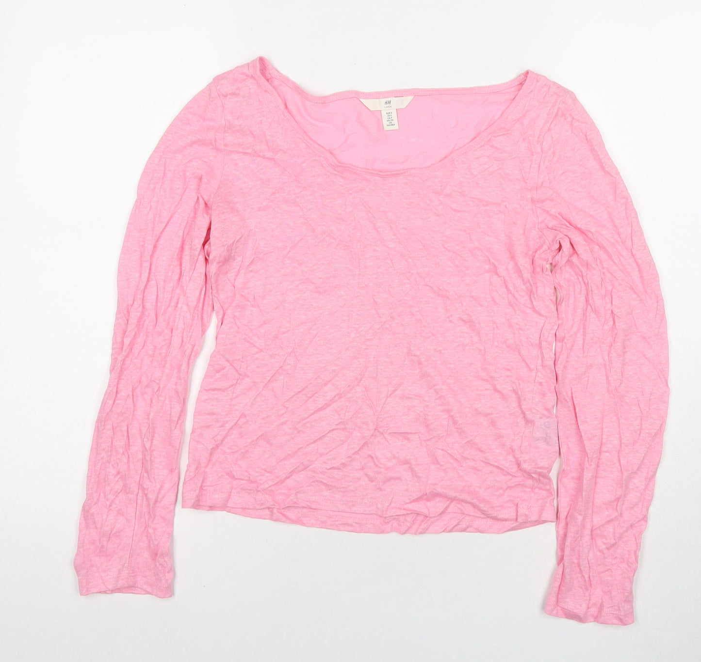 H&M Womens Pink Round Neck Linen Pullover Jumper Size S