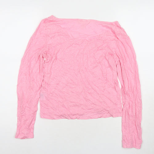 H&M Womens Pink Round Neck Linen Pullover Jumper Size S