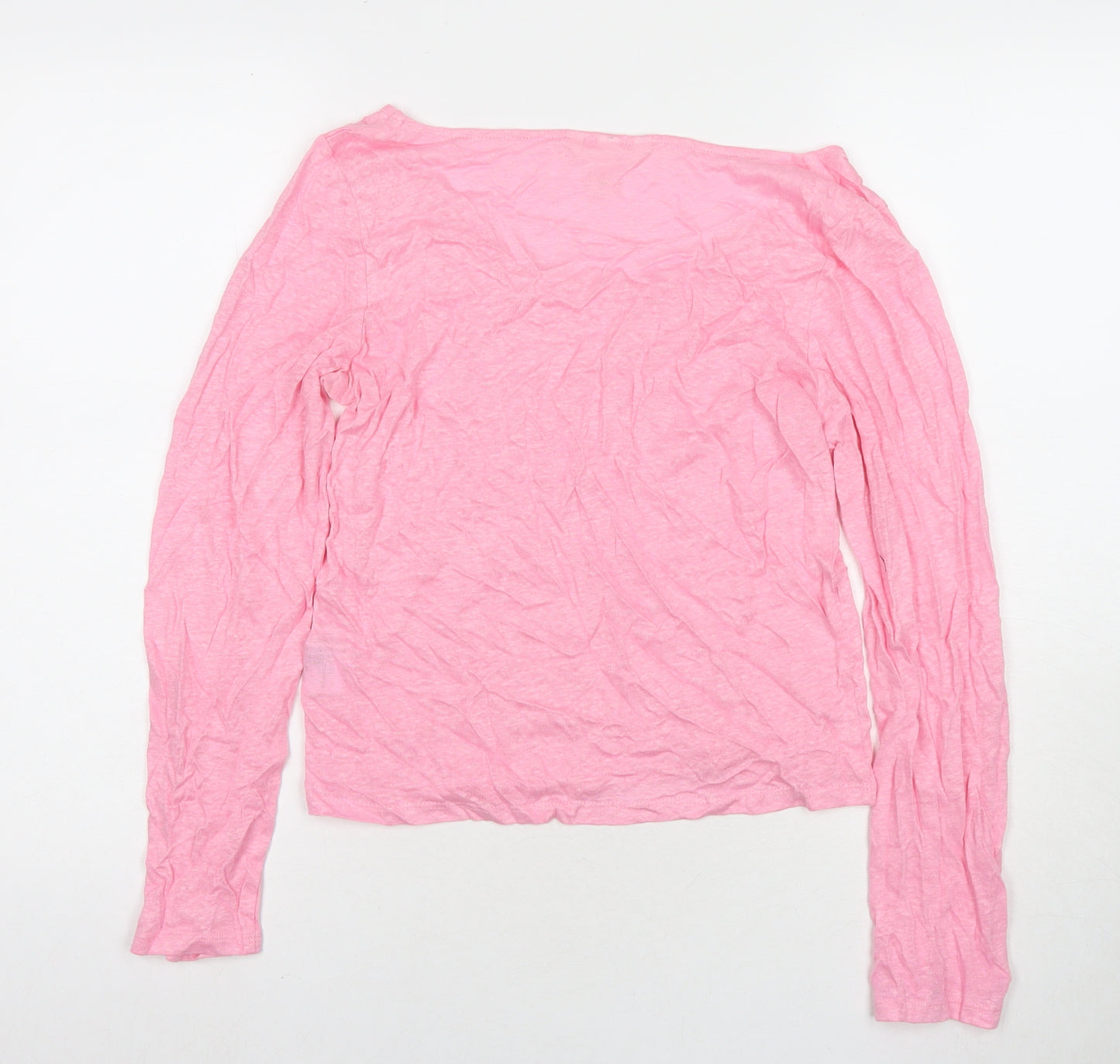 H&M Womens Pink Round Neck Linen Pullover Jumper Size S