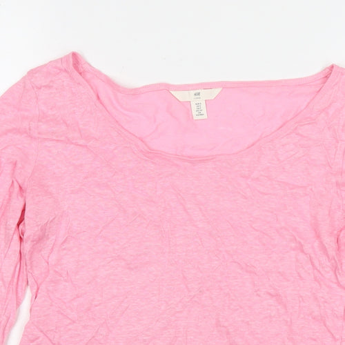 H&M Womens Pink Round Neck Linen Pullover Jumper Size S