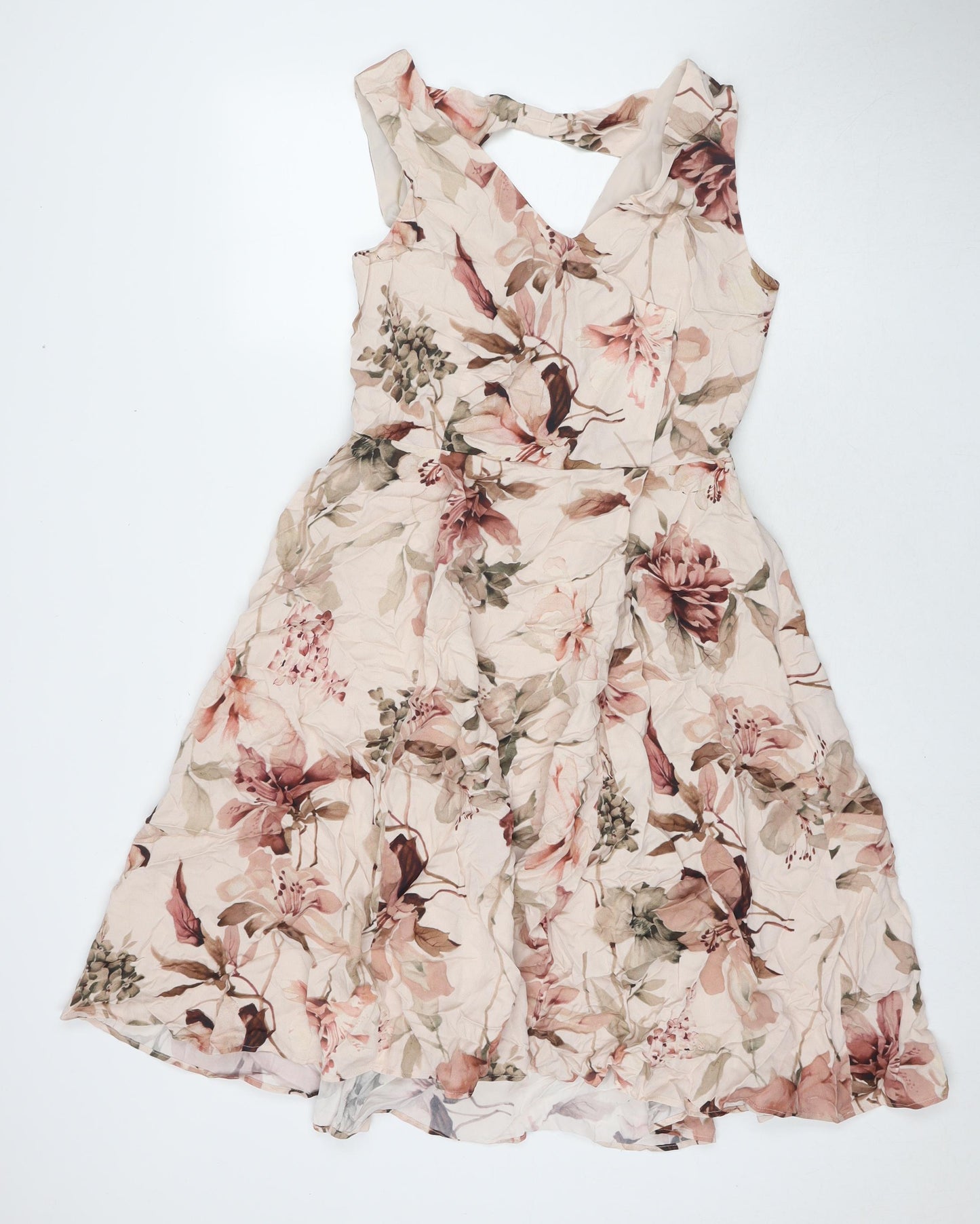 Phase Eight Womens Brown Floral Viscose A-Line Size 12 V-Neck Pullover
