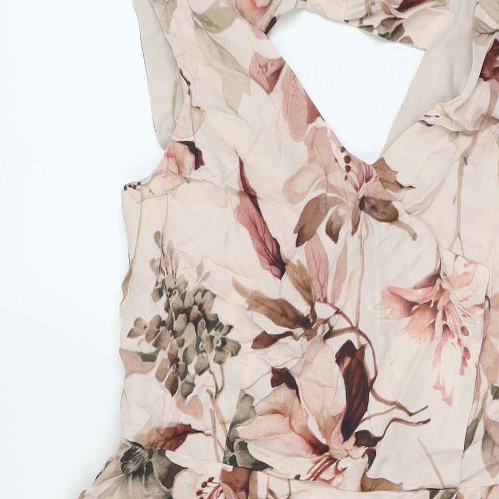 Phase Eight Womens Brown Floral Viscose A-Line Size 12 V-Neck Pullover