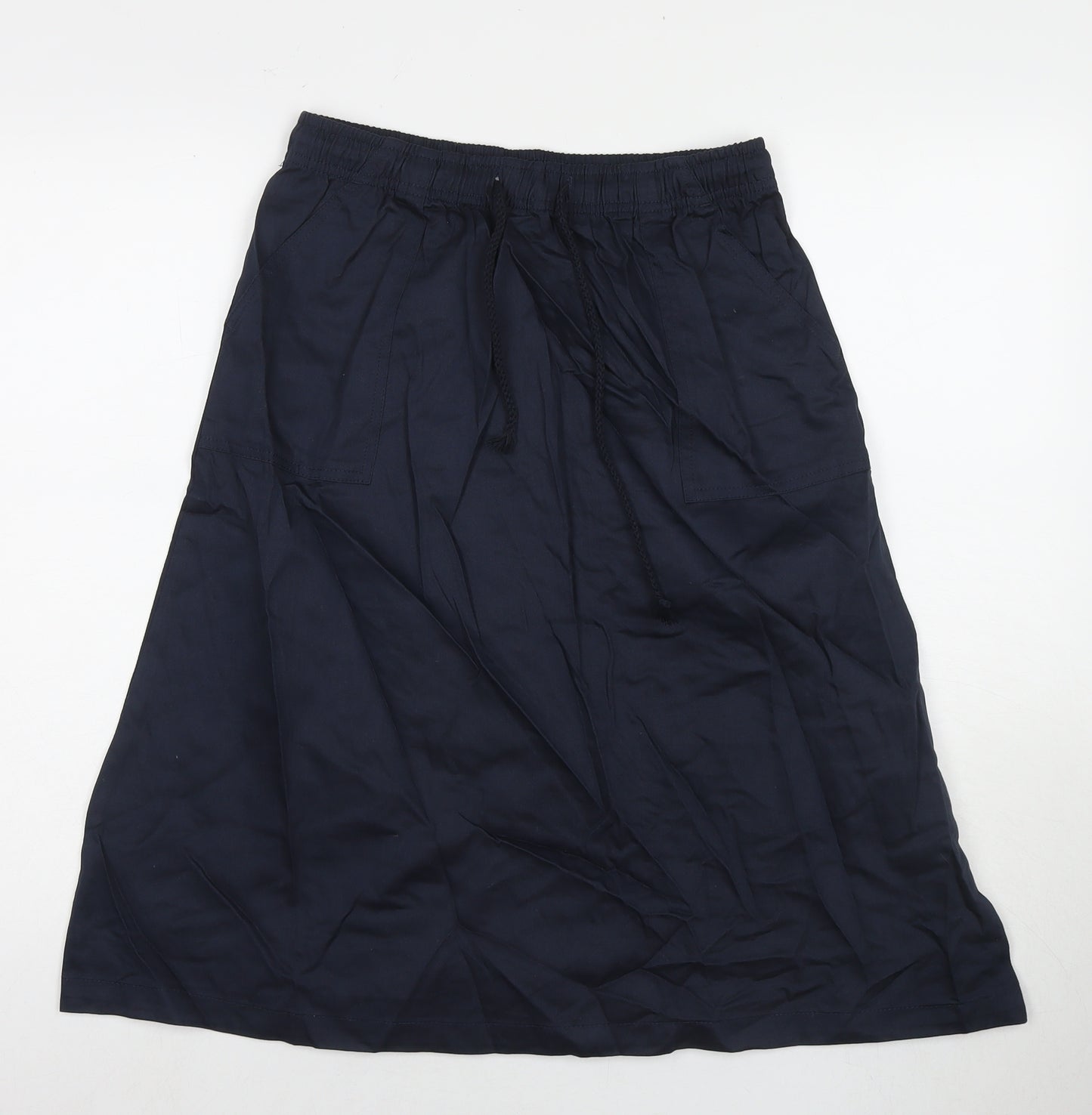 Damart Womens Blue Cotton A-Line Skirt Size 12 Drawstring