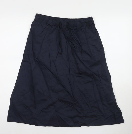 Damart Womens Blue Cotton A-Line Skirt Size 12 Drawstring