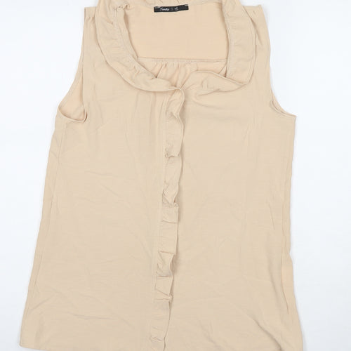 Family Womens Beige Polyester Basic Button-Up Size S Collared