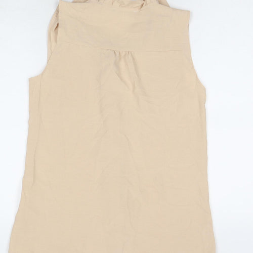 Family Womens Beige Polyester Basic Button-Up Size S Collared