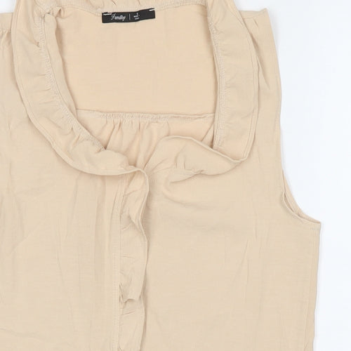 Family Womens Beige Polyester Basic Button-Up Size S Collared